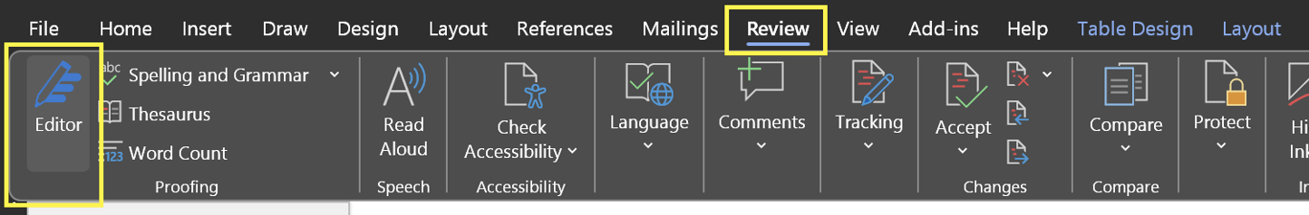 Word toolbar